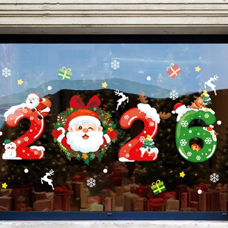 Winter Holiday Decorative Clings 2026 Santa Number Designs Auto Adhesive PVC Window Art Decors