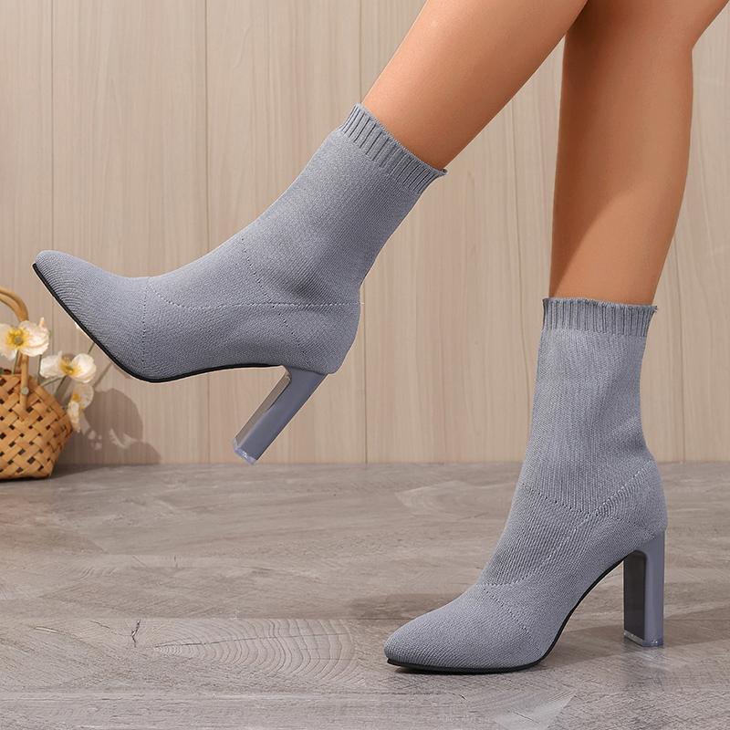 Lucyever Plus Size High Heels Socks Boots for Women Autumn Winter Pointed Toe Stretch Ankle Boots Woman Slip On Short Booties 43