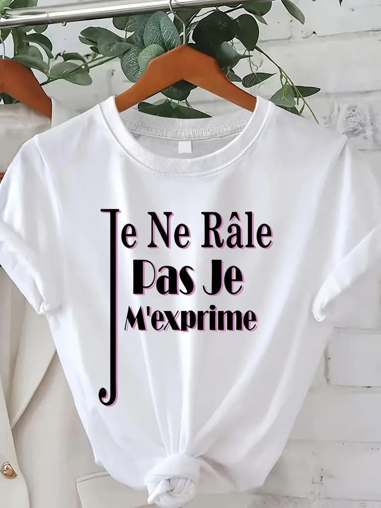 WomenS Casual White TShirt with French Quote Je Ne Rle Pas Je Mexprime Harajuku Short Sleeve Casual Aesthetic Clothes