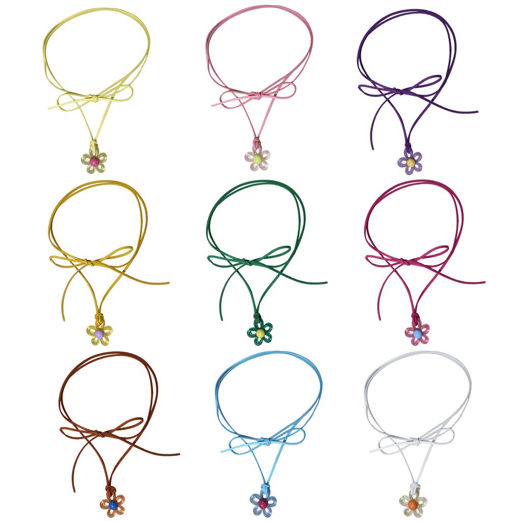 Unique Colorful Flower Clavicle Chain Elegant Floral Collar Necklace Tie Up Chain Acrylic Flower Choker Summer Beach