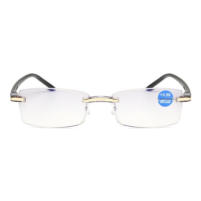 Men’s Rimless Anti-Blue Light Diamond-Inlaid Reading Glasses