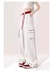 Women's Wide-Leg Cargo Jazz Sweatpants with Pockets - White & Gray, Autumn 2025