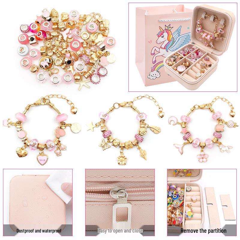 66-Piece Children's DIY Crystal Bracelet Kit – Educational Beaded Jewelry Set for Creative Holiday Gifts