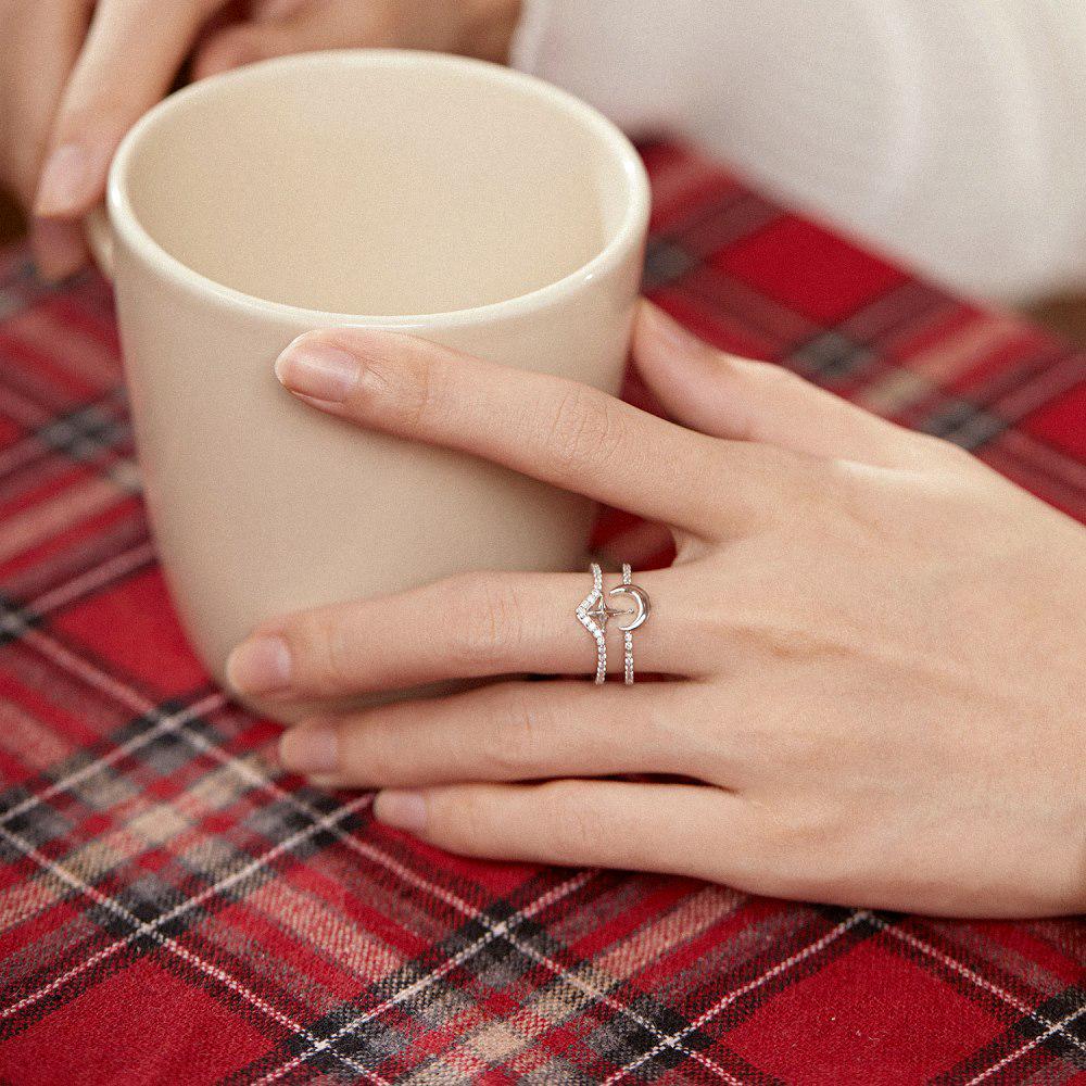 S925 Sterling Silver Star & Moon Christmas Ring for Women - Japanese and Korean Style with Luxury Micro Zirconia