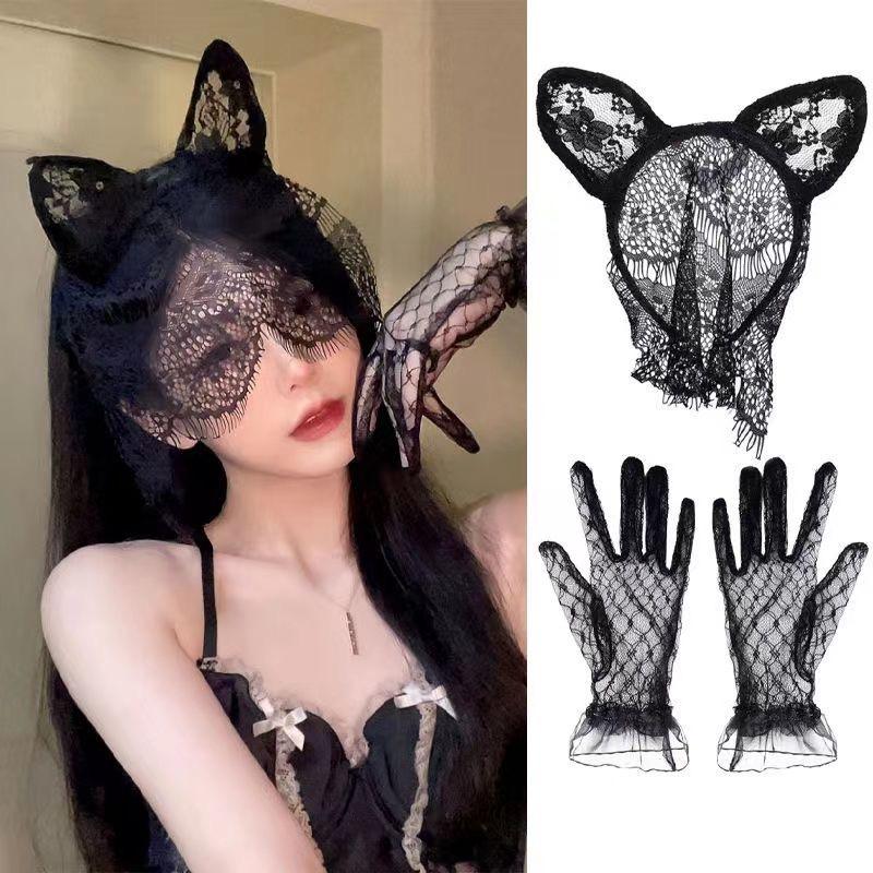 Black Lace Sexy Mask Halloween Decorative Mask Lace Headdress Hair Accessory Women and Girls Headband