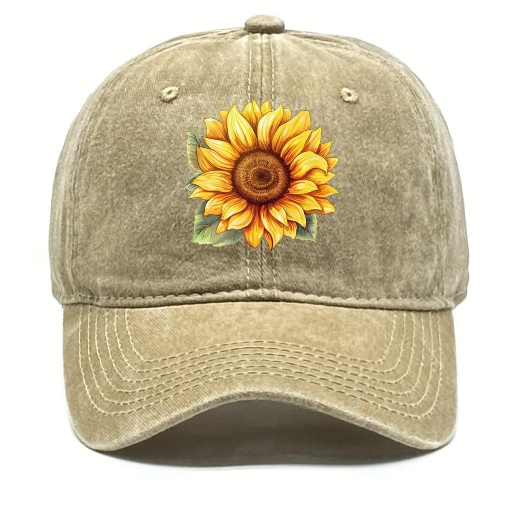 Unisex Adjustable Yellow Sunflower Print Trucker Hat  Lightweight Snapback Sun Visor Cap with Raw Hem For Any Season