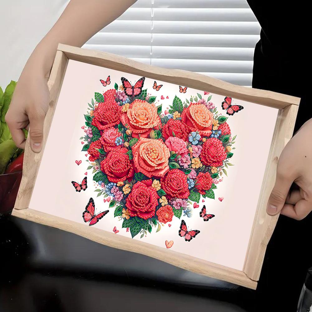 Wooden Colorful Pattern 5D Diamond Painting Tray Art Craft with Handle Diamond Decorative Serving Tray for Countertop Decor