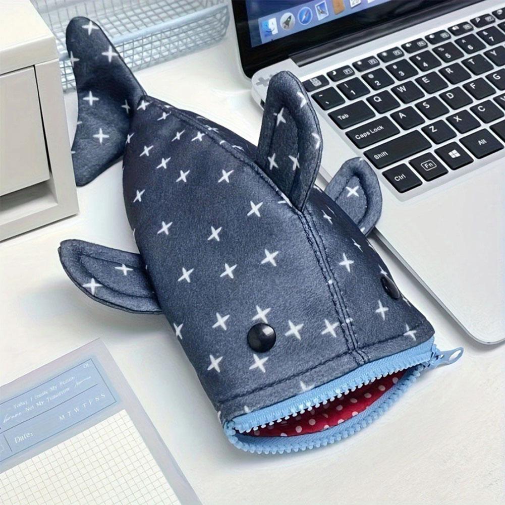 Cute Shark Pencil Case Large Capacity Multifunctional Shark Mouth Zipper Pencil Pouch Canvas Animal Stationery Storage Bag for Students Office