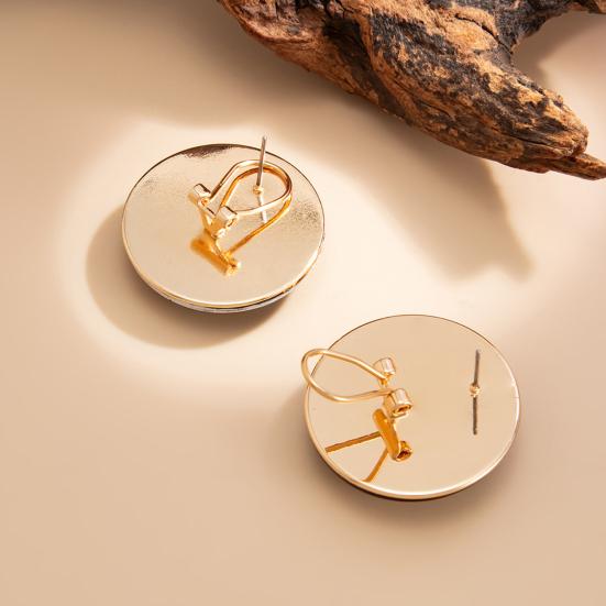 1 Pair Stud Large Round Earrings with Earrings for Women Amber Resin Matte