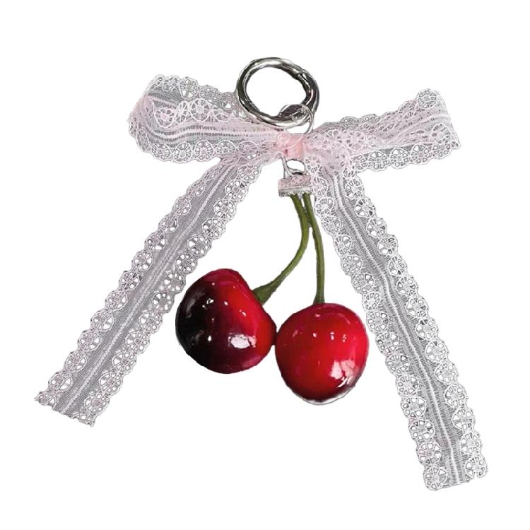 Милый брелок-вишенка с ленточками Шикарный подвеска-вишенка на сумку с лентой Уникальные органайзеры для ключей Стильный брелок-подвеска