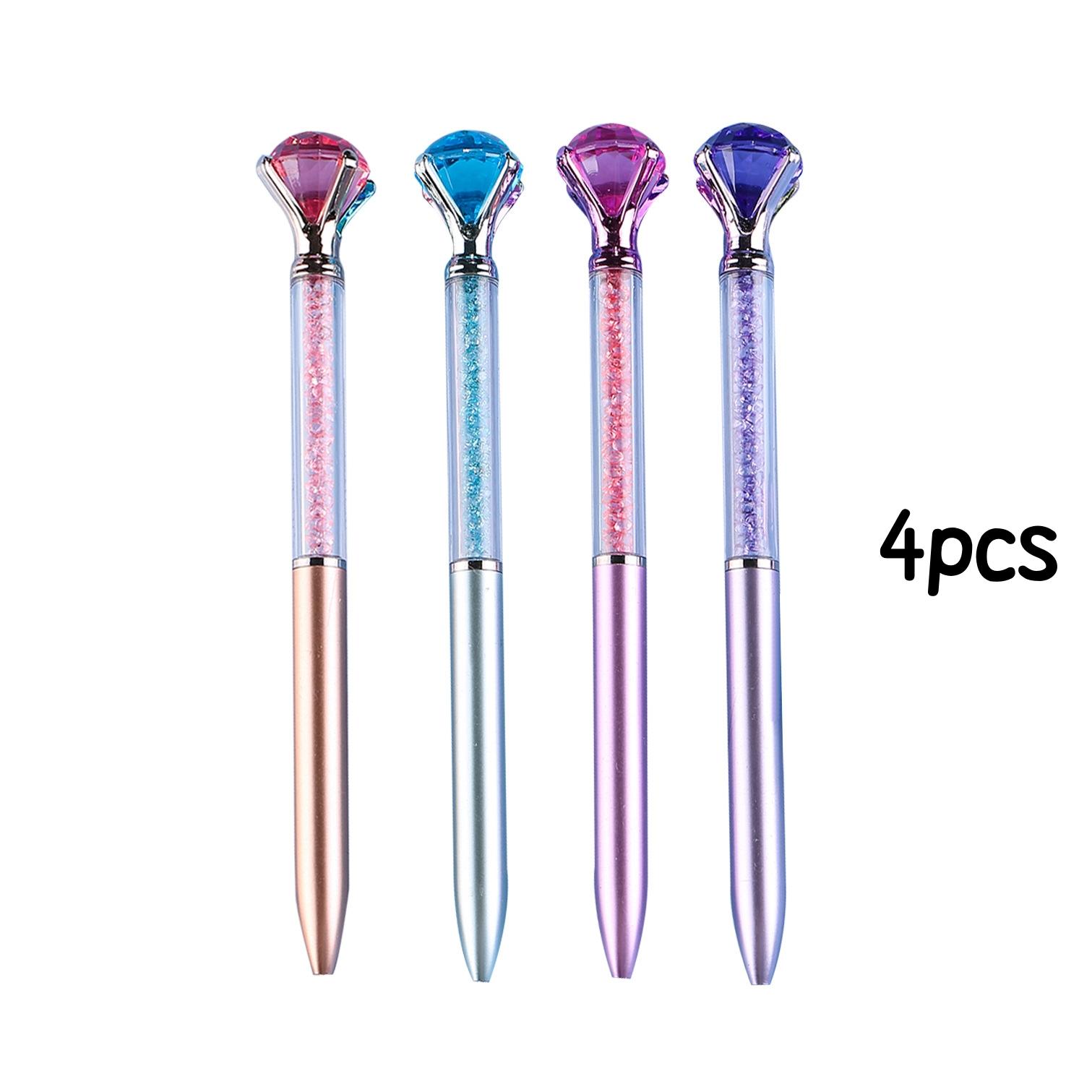

4/12/24pcs Crystal Diamond Ballpoint Pen Metal Texture Imitation Rod Retractable 0.7mm Blue Ink for Writing Signature A3332 (Blue,4pcs) синий