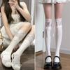 Lolita Lace Knee Socks White Women'S Ribbon Bow Medium Stockings Jk Autumn Thin Calf Socks