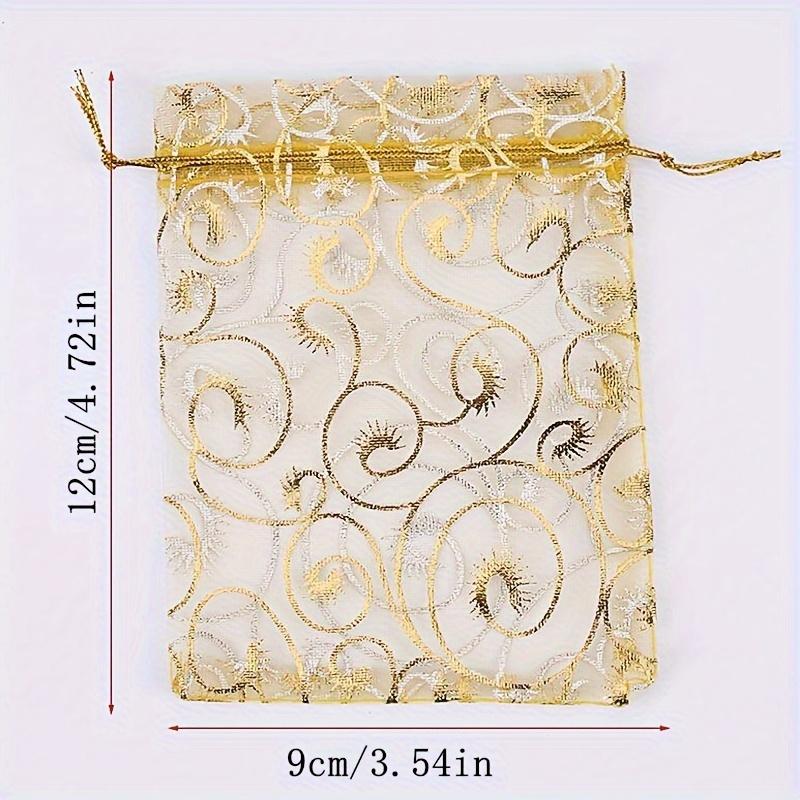 100pcs Golden Mesh Drawstring Party Favor Bags Gift Pouches for Candy Makeup Jewelry Accessories Travel Essential Party Supplies