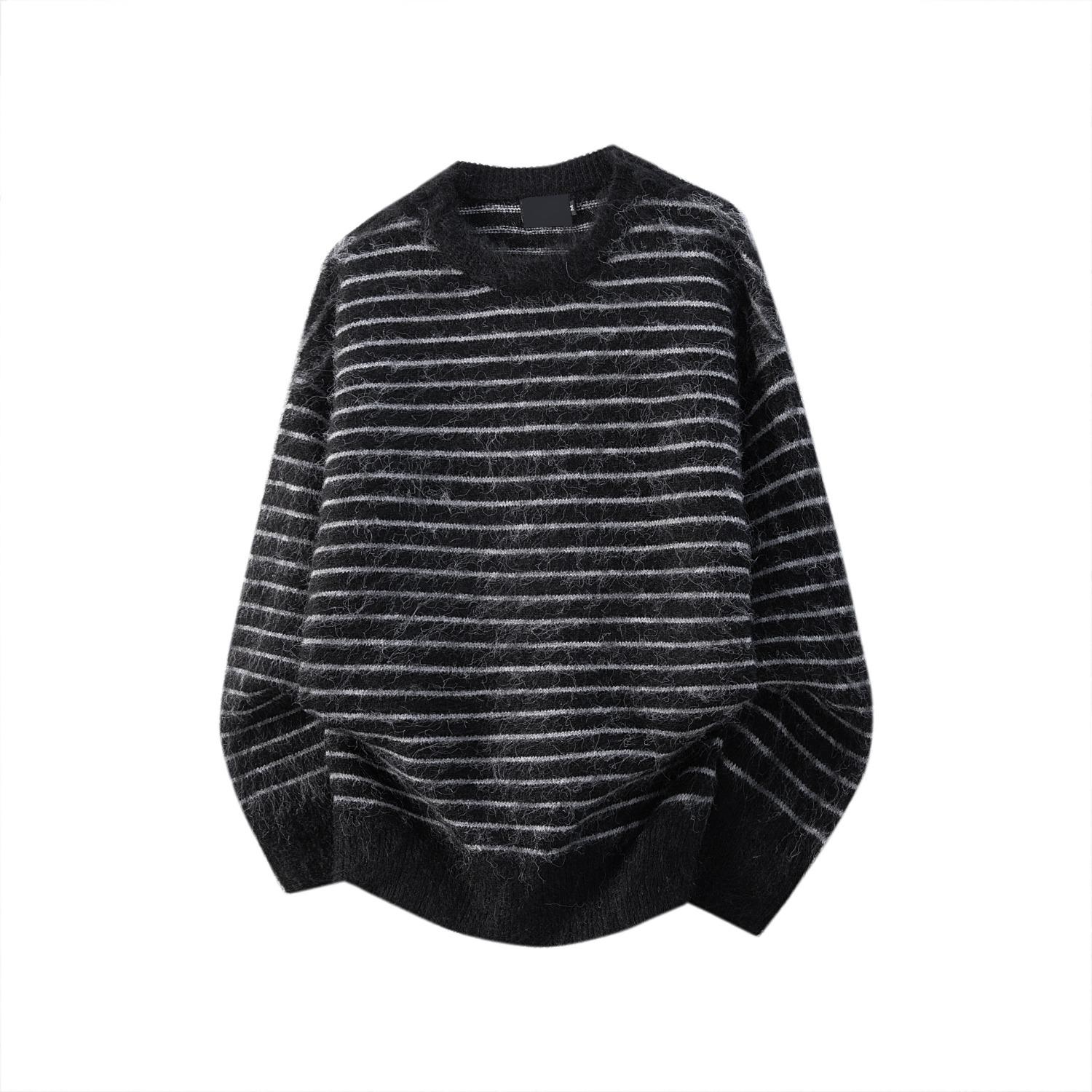 Men s Retro Jacquard Color Block Striped Sweater - Loose Fit Winter Knitwear Large