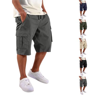 Men's Elastic Waist Cargo Shorts with Adjustable Belt Multiple Pockets Casual Style Suitable for Hiking Worksite Summer Wear