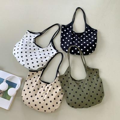 Street Cute Polka Dot Bag Versatile Large Capacity Commuter Tote Bag Casual Cotton Commuter Shoulder Bag