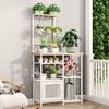 Bakers Rack with Storage Coffee Bar Cabinet Organizer with 8 Hooks Shelves Cabinet Door Coffee Station for Kitchen Dining Room
