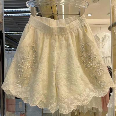 Plus Size Beaded Lace High Waist Shorts - Summer Casual, Wide Leg, Slimming, New Arrivals