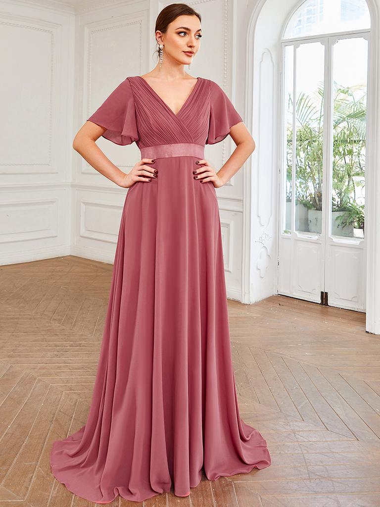 chinese dress ladies Red Illusion Lace Top Chiffon Maxi Dress