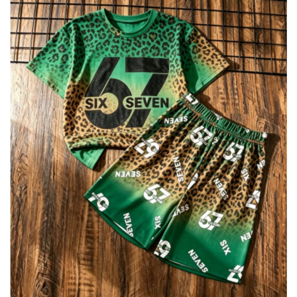 Fashion Kids Set 67 Number Printed Kids T-shirt and Shorts 2 Piece Set Summer Casual Outdoor Street Boy's and Girl's T-shirt Sets