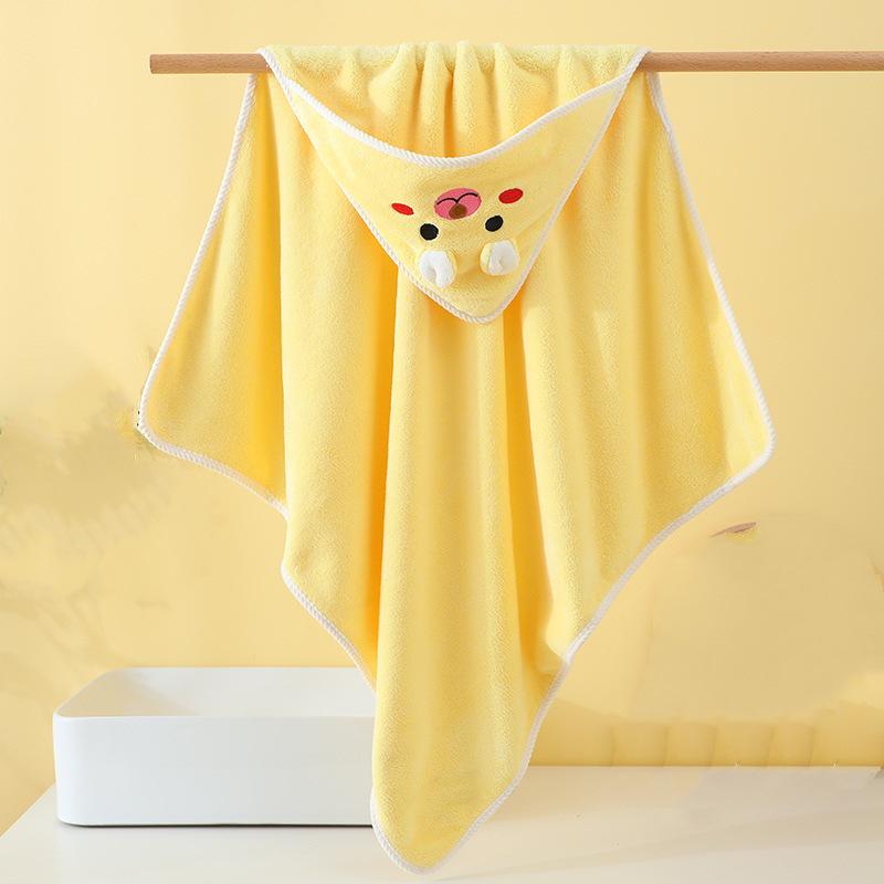 Toalha de Bebê com Capuz em Lã Coral e Manta Swaddle com Bordado de Desenho Animado