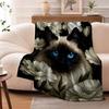 Creative White and Blue Cat Pattern Flannel Blanket, Suitable for Nap Blanket, Sofa, Office, Bed, Christmas and Halloween Gifts