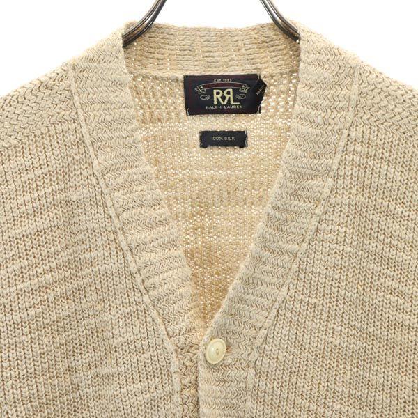 RRL 1 Star 100% Silk Long Sleeve V-neck Knit Cardigan S Beige Men's Used