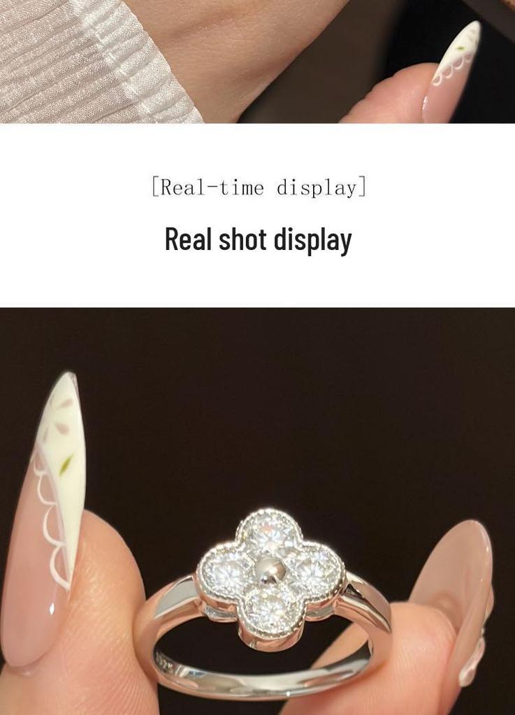 Multi-Color Four-Leaf Clover S925 Sterling Silver Ring for Women – Light Luxury, Enhances Skin Tone, High-End Feel.
