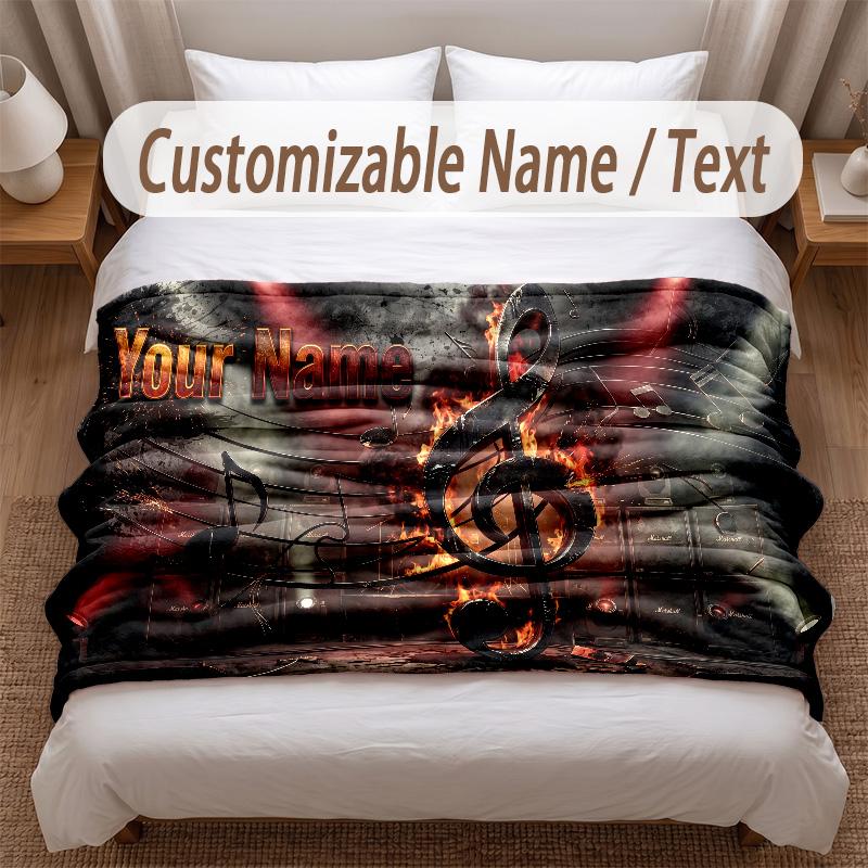 Music General Theme Soft Blanket Personalized Custom Name Text Print Warm Blanket Home Sofa Bedroom Decor