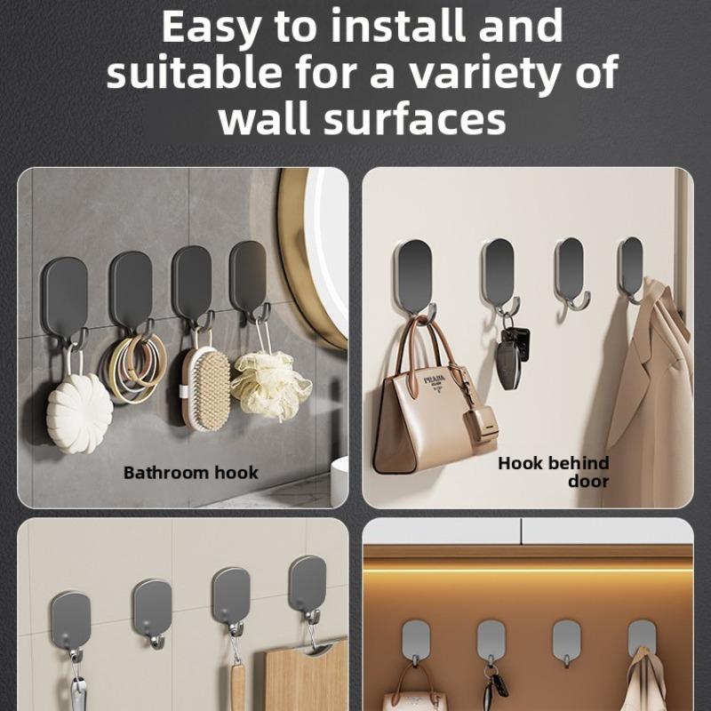 Non-drilled Stainless Steel Hook with Strong Adhesive for Heavy Load. Bathroom and Toilet Hanging Item Adhesive Wall Mount.