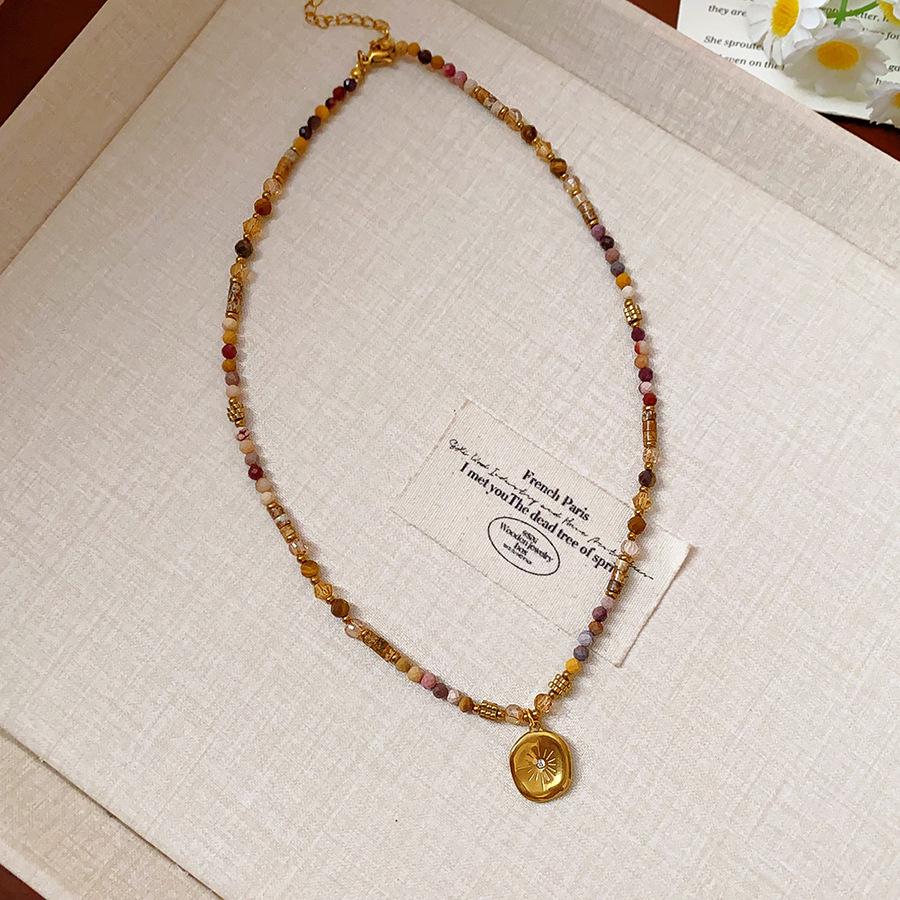 Retro Ethnic Heart Necklace: Wooden Flower Pendant Sweater Chain for Women