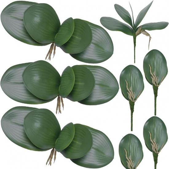 FagusHome 8 PCS Artificial Phalaenopsis Orchids Leaves 11 inches Green Faux Orchids Leaf (8 Pcs)
