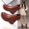 Winter Soft Leather Boots Women's New Autumn Flat-bottomed Rear Zipper Single Boots Velvet Martin Boots Short Boots