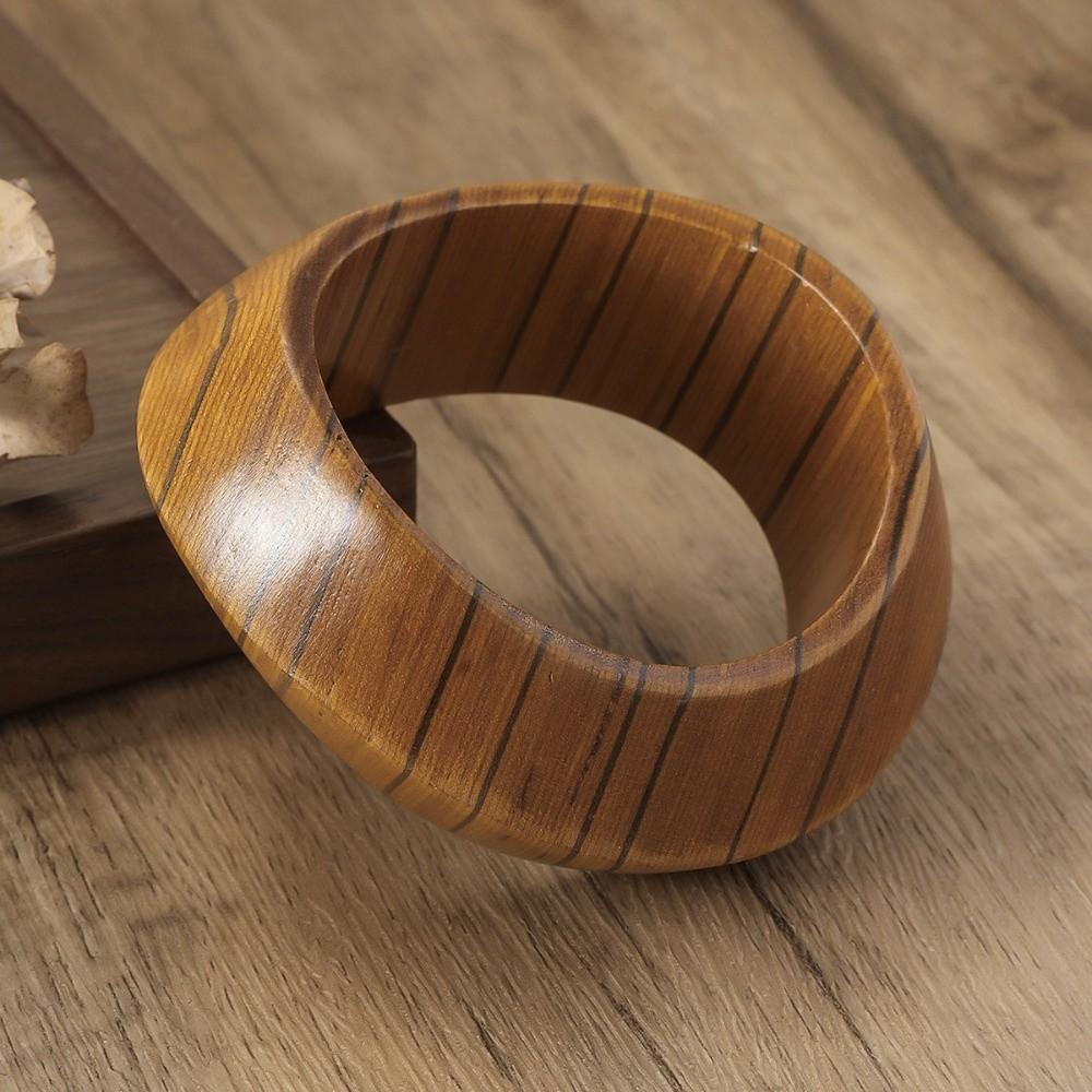 Square Wood Grain Bangle Geometric Burlywood Hand Ring Fashion Wooden Bracelet  Daily