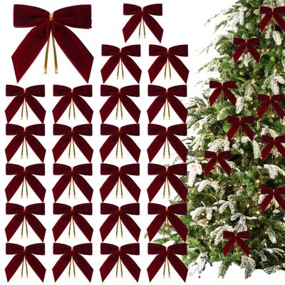 Weihnachtsschleifen 24 Stück Dekorationen Samtschleifen für Weihnachtsbaumschmuck mit Band für Kranz Girlande Geschenkverpackung Basteln