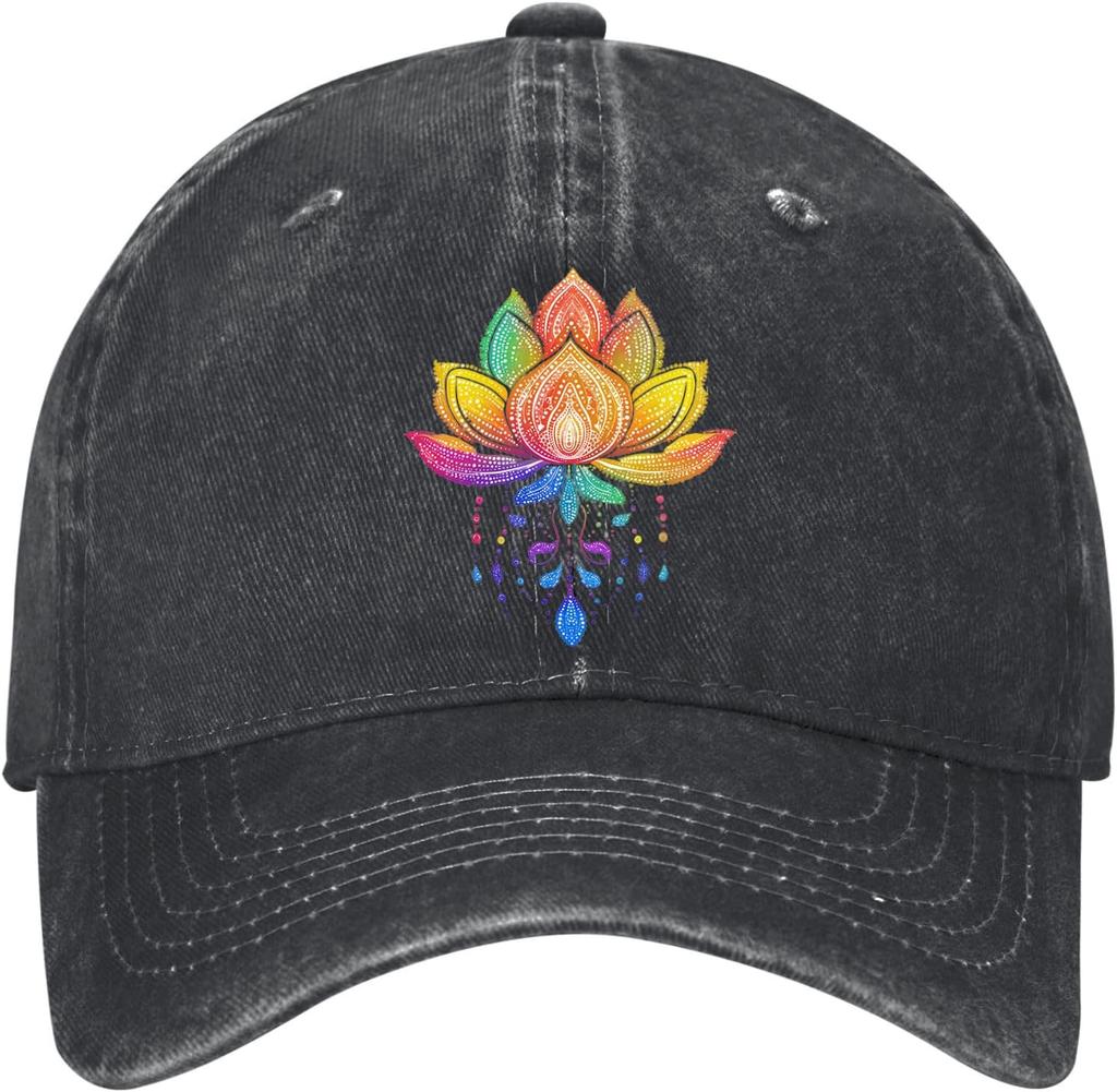 Rainbow Lotus Flower Mandala Baseball Cap Vintage Washed Cotton Adjustable Dad Hat Outdoors