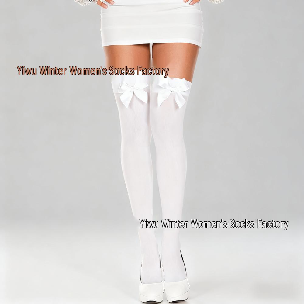 In-Stock Pink Over-the-Knee Women's Socks, Summer Thin Style with Bow, JK Ballet Style White Stockings