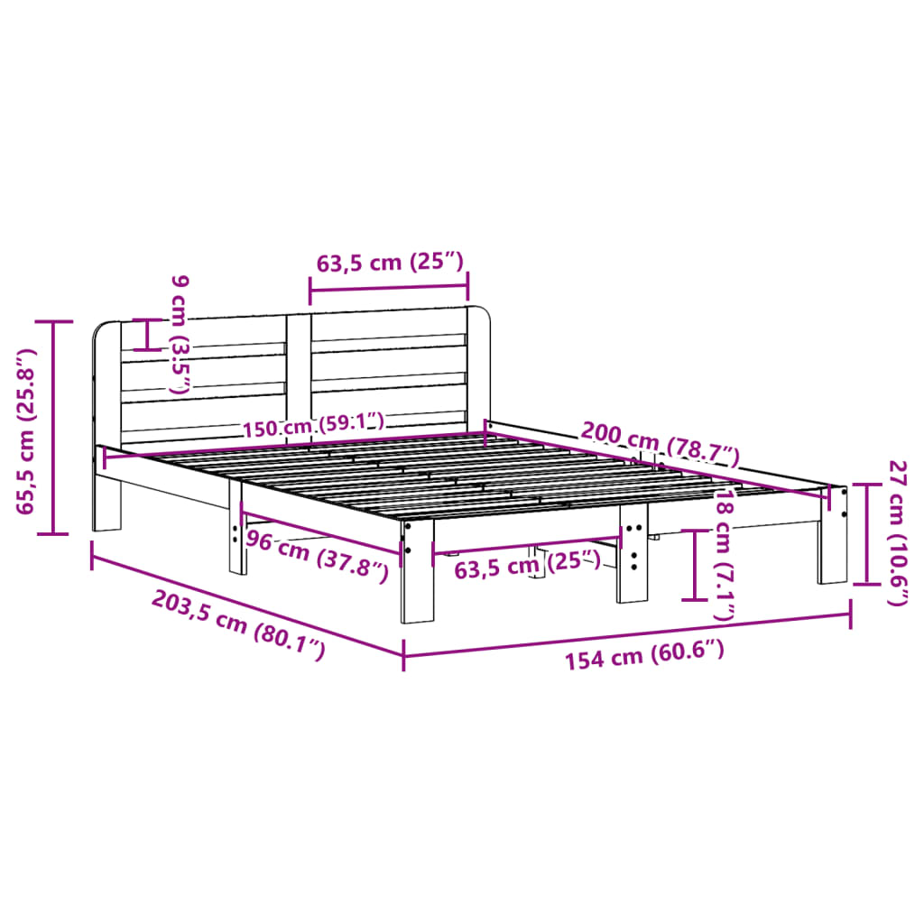 Solid Wood Bed without Mattress White 150x200 cm Pine Wood