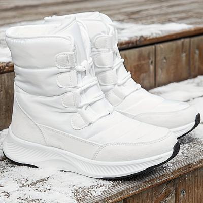 Damen-Stiefel, Winter, weißer Schneestiefel, kurzer Stil, wasserabweisendes Obermaterial, rutschfeste Qualität, schwarze Schuhe aus Plüsch
