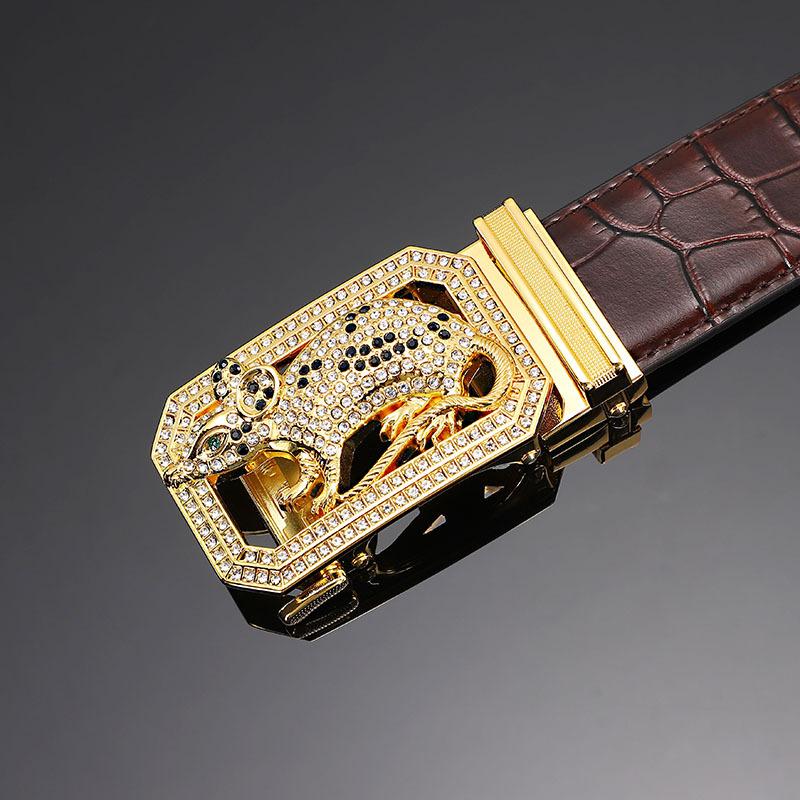 Cinto masculino de couro fivela automática primeira camada couro de vaca doze zodíaco botão cabeça crocodilo padrão cinto masculino