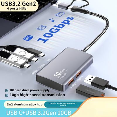 Hub USB 3.2 Gen2 Tipo C 10G 5 en 1 Estación de Acoplamiento de Alta Velocidad para Expansión de PC Portátil