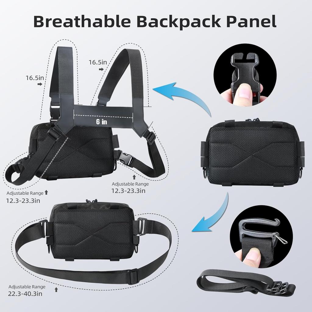 Outdoor Chest Bag for Men, Water-Resistant Fishing Chest Pack, Tactical Vest for Running, Cycling, Hiking, Lightweight Chest Pack Rig for Sports