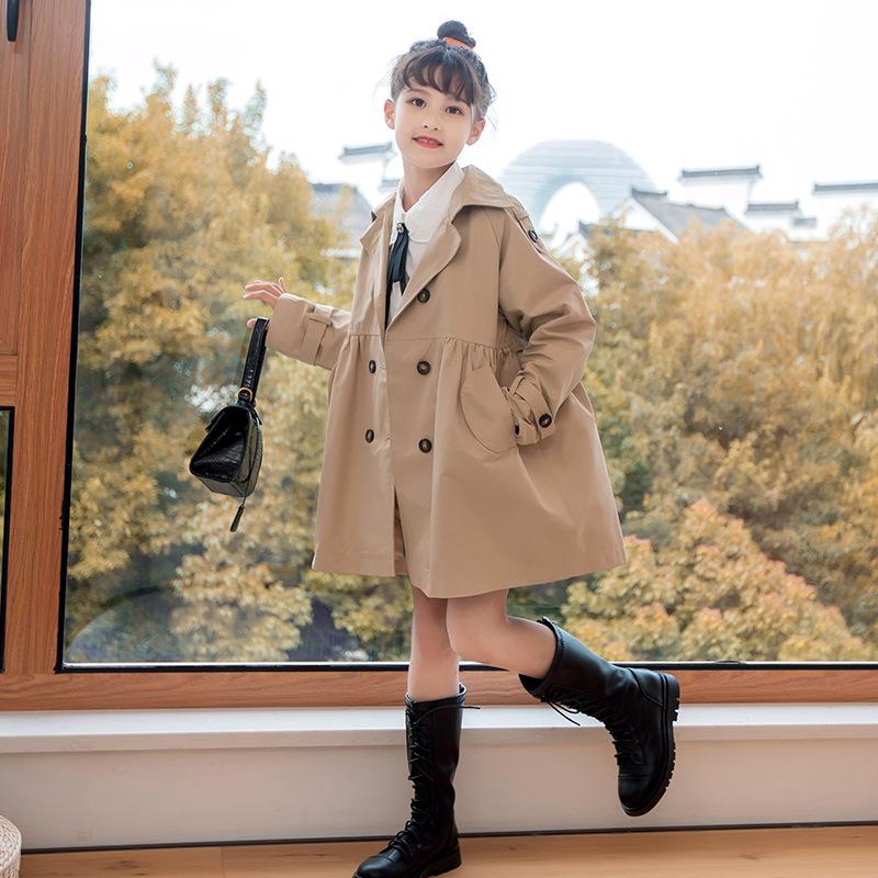 Girls' Autumn Trench Coat Children's British Style Double-breasted Top Baby Girl's Mid-length Coat