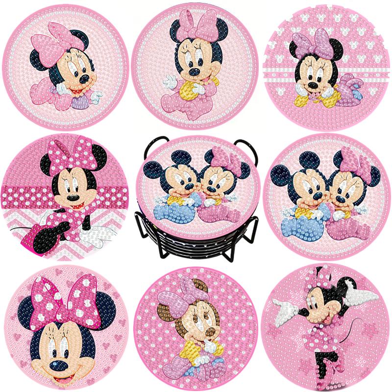 

8pcs/Set Love Theme DIY Diamond Painting Coasters with Holder Anti Slip Wood Drip Mats Crystal Rhinestones Diamond Art Coasters for Adults