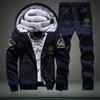 Thick Tracksuit Men Autumn Winter Warm Casual Men's Set Printing Hooded Jacket + Sweatpants 2 Pieces Sets Streetwear
