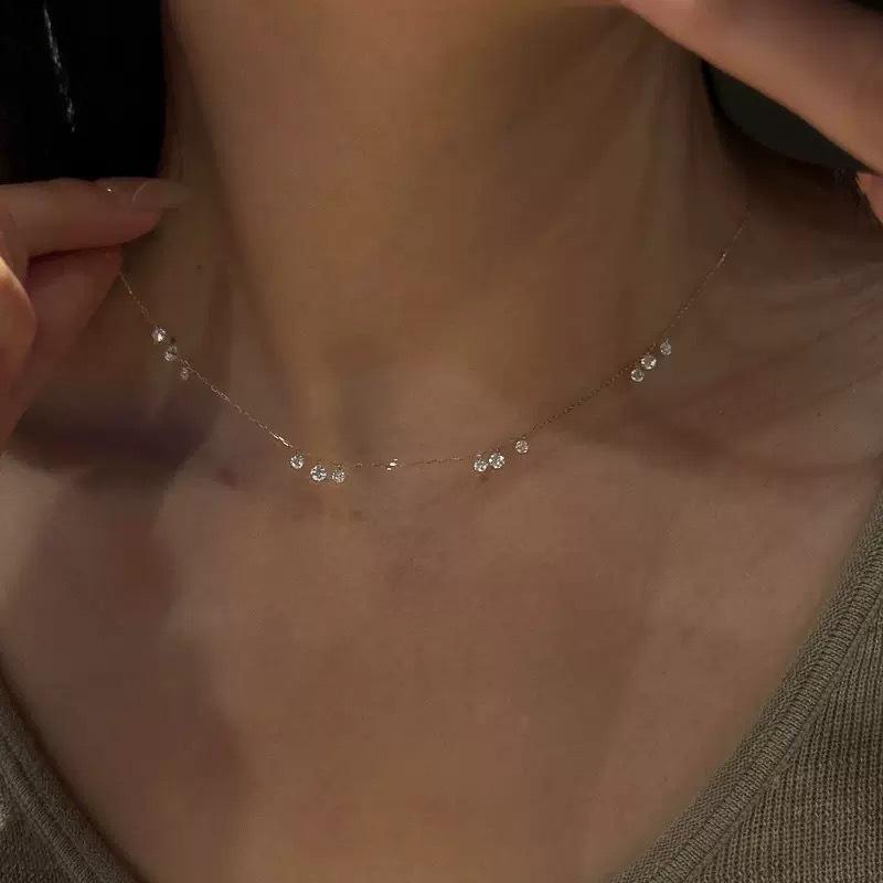 

Sterling silver-plated K-gold super fairy small water droplet flash diamond opal necklace niche exquisite collarbone chain neck chain simple female 925 silver