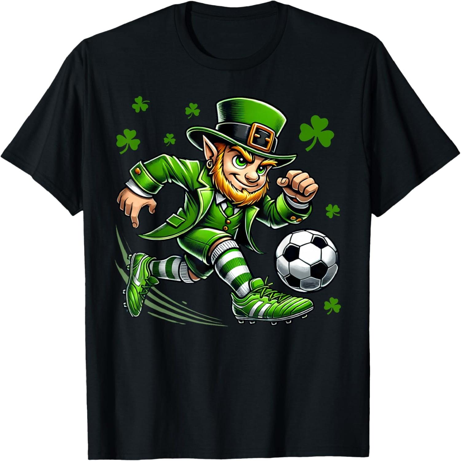 St Patricks Day Sports Leprechaun Playing Soccer Boy Men T-Shirt S разноцветный