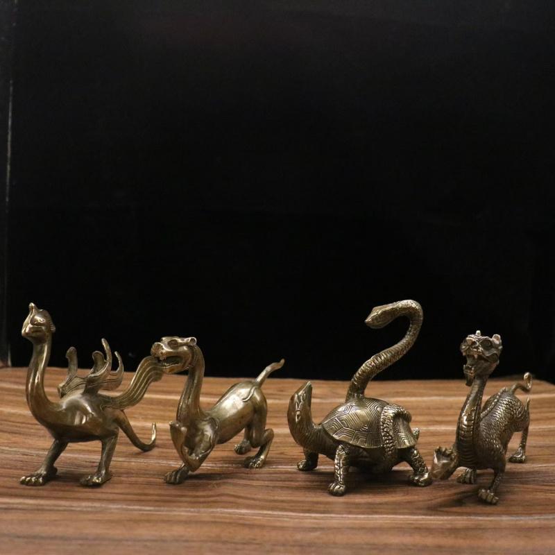 Antique Divine Ornaments Copper Green Dragon White Tiger Red Bird Xuanwu Four Directions Auspicious Beasts Ho Long18Wide3High11cm