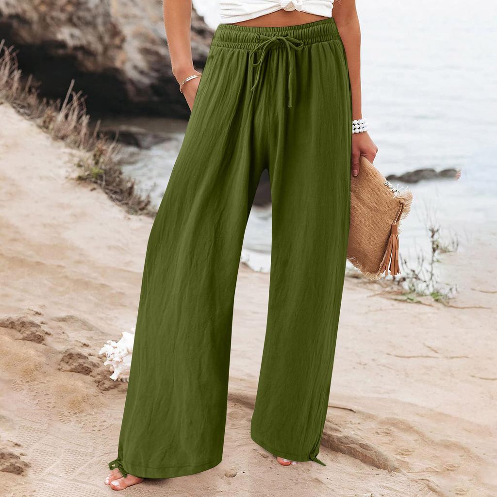 TIFICY Women's Fashion Casual Solid Color Print High Waist Trousers Pants & Capris