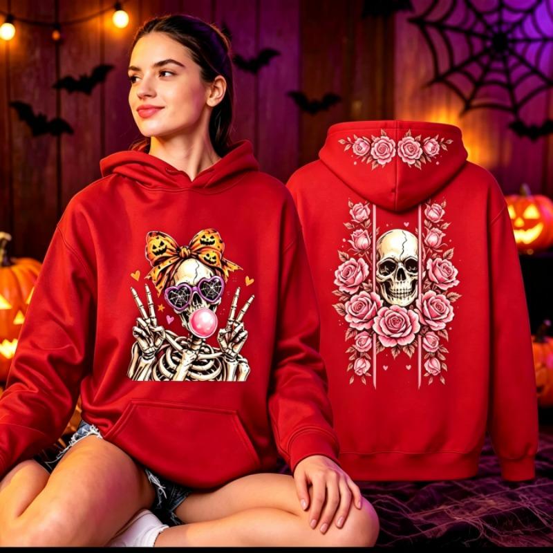 Funny Cute Skeleton Halloween Hoodie Skeleton Men Women Vintage Horror Graphic Pullover Sweatshirt Spooky Gothic Hoodies
